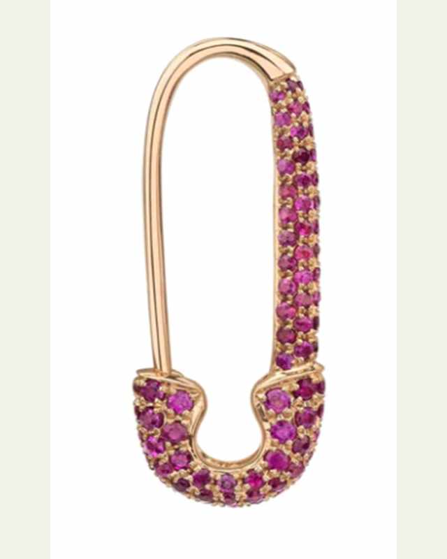 18k Rose Gold Ruby Safety Pin Earring, Single, Left